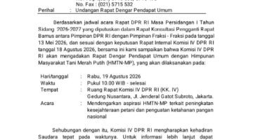 Komisi IV DPR RI Undang HMTN-MP Gelar Rapat Dengar Pendapat Umum, Bahas Kesejahteraan Petani dan Ketahanan Pangan